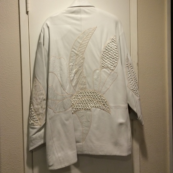 White Genuine Leather Unique Patterned Jacket - Picture 6 of 7